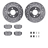7512-31009 Drilled/Slotted Brake Rotors w/5000 Advanced Brake Pads Kit & Hardware [Silver], 1984-1985 BMW, Position: Front - image 1