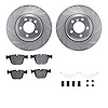 7512-31059 Drilled/Slotted Brake Rotors w/5000 Advanced Brake Pads Kit & Hardware [Silver], 2002-2005 BMW, Position: Rear - image 1