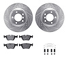 7512-31319 Drilled/Slotted Brake Rotors w/5000 Advanced Brake Pads Kit & Hardware [Silver], 2001-2008 BMW, Position: Front - image 1