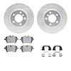 7512-32012 Drilled/Slotted Brake Rotors w/5000 Advanced Brake Pads Kit & Hardware [Silver], 2013-2016 Mini, Position: Front - image 1