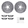7512-39000 Drilled/Slotted Brake Rotors w/5000 Advanced Brake Pads Kit & Hardware [Silver], 1989-1995 Mopar, Position: Rear - image 1