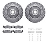 7512-42013 Drilled/Slotted Brake Rotors w/5000 Advanced Brake Pads Kit & Hardware [Silver], 1986-1992 Mopar, Position: Front - image 1