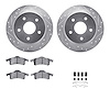 7512-42020 Drilled/Slotted Brake Rotors w/5000 Advanced Brake Pads Kit & Hardware [Silver], 1999-2004 Mopar, Position: Rear - image 1
