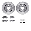 7512-42049 Drilled/Slotted Brake Rotors w/5000 Advanced Brake Pads Kit & Hardware [Silver], 2013-2021 Mopar, Position: Front - image 1