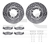 7512-44001 Drilled/Slotted Brake Rotors w/5000 Advanced Brake Pads Kit & Hardware [Silver], 1992-2001 Mopar, Position: Front, Re - image 1