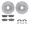 7512-46058 Drilled/Slotted Brake Rotors w/5000 Advanced Brake Pads Kit & Hardware [Silver], 2004-2009 GM, Position: Rear - image 1