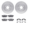 7512-46157 Drilled/Slotted Brake Rotors w/5000 Advanced Brake Pads Kit & Hardware [Silver], 2005-2011 GM, Position: Rear - image 1