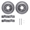 7512-47124 Drilled/Slotted Brake Rotors w/5000 Advanced Brake Pads Kit & Hardware [Silver], 1963-1982 GM, Position: Front - image 1