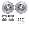7512-48018 Drilled/Slotted Brake Rotors w/5000 Advanced Brake Pads Kit & Hardware [Silver], 1988-1991 GM, Position: Front - image 1