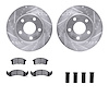7512-52026 Drilled/Slotted Brake Rotors w/5000 Advanced Brake Pads Kit & Hardware [Silver], 1997-1999 GM, Position: Front - image 1