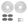 7512-63000 Drilled/Slotted Brake Rotors w/5000 Advanced Brake Pads Kit & Hardware [Silver], 1994-1997 Mercedes-Benz, Position: F - image 1