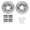 7512-63026 Drilled/Slotted Brake Rotors w/5000 Advanced Brake Pads Kit & Hardware [Silver], 1984-1995 Mercedes-Benz, Position: R