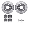 7512-63037 Drilled/Slotted Brake Rotors w/5000 Advanced Brake Pads Kit & Hardware [Silver], 1994-1998 Mercedes-Benz, Position: R - image 1