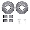 7512-63159 Drilled/Slotted Brake Rotors w/5000 Advanced Brake Pads Kit & Hardware [Silver], 1979-1980 Mercedes-Benz, Position: F - image 1