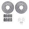 7512-63184 Drilled/Slotted Brake Rotors w/5000 Advanced Brake Pads Kit & Hardware [Silver], 1979-1985 Mercedes-Benz, Position: F - image 1