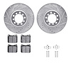 7512-63200 Drilled/Slotted Brake Rotors w/5000 Advanced Brake Pads Kit & Hardware [Silver], 1985-1991 Mercedes-Benz, Position: F - image 1