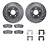 7512-67064 Drilled/Slotted Brake Rotors w/5000 Advanced Brake Pads Kit & Hardware [Silver], 2007-2013 Infiniti/Nissan, Position: - image 1