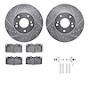 7512-67134 Drilled/Slotted Brake Rotors w/5000 Advanced Brake Pads Kit & Hardware [Silver], 1989-1990 Infiniti/Nissan, Position: - image 1