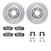 7512-68007 Drilled/Slotted Brake Rotors w/5000 Advanced Brake Pads Kit & Hardware [Silver], 2003-2005 Infiniti/Nissan, Position: - image 1