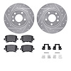 7512-73043 Drilled/Slotted Brake Rotors w/5000 Advanced Brake Pads Kit & Hardware [Silver], 2005-2009 Audi/Volkswagen, Position: - image 1