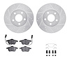 7512-73049 Drilled/Slotted Brake Rotors w/5000 Advanced Brake Pads Kit & Hardware [Silver], 1998-2008 Audi/Volkswagen, Position: - image 1
