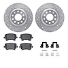 7512-73051 Drilled/Slotted Brake Rotors w/5000 Advanced Brake Pads Kit & Hardware [Silver], 2005-2011 Audi/Volkswagen, Position: - image 1