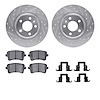 7512-73069 Drilled/Slotted Brake Rotors w/5000 Advanced Brake Pads Kit & Hardware [Silver], 2008-2016 Audi/Volkswagen, Position: - image 1