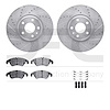 7512-73374 Drilled/Slotted Brake Rotors w/5000 Advanced Brake Pads Kit & Hardware [Silver], 2012-2017 Audi/Volkswagen, Position: - image 1