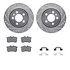 7512-74048 Drilled/Slotted Brake Rotors w/5000 Advanced Brake Pads Kit & Hardware [Silver], 2003-2006 Audi/Volkswagen, Position: - image 1