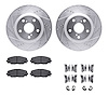 7512-76159 Drilled/Slotted Brake Rotors w/5000 Advanced Brake Pads Kit & Hardware [Silver], 2006-2020 Multiple Makes/Models, Pos