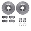 7512-80012 Drilled/Slotted Brake Rotors w/5000 Advanced Brake Pads Kit & Hardware [Silver], 1988-1991 Ford/Lincoln/Mercury/Mazda - image 1