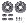 7512-80092 Drilled/Slotted Brake Rotors w/5000 Advanced Brake Pads Kit & Hardware [Silver], 1990-1993 Ford/Lincoln/Mercury/Mazda - image 1
