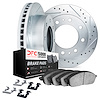7512-99642 Drilled/Slotted Brake Rotors w/5000 Advanced Brake Pads Kit & Hardware [Silver], Fits Select Ford/Lincoln/Mercury/Maz