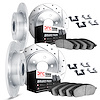 7514-11001 Drilled/Slotted Brake Rotors w/5000 Advanced Brake Pads Kit & Hardware [Silver], 1987-1989 Land Rover, Position: Fron