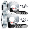 7514-48012 Drilled/Slotted Brake Rotors w/5000 Advanced Brake Pads Kit & Hardware [Silver], 2001-2010 GM, Position: Front and Re - image 1
