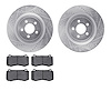 7602-39000 Drilled/Slotted Brake Rotors w/5000 Euro Ceramic Brake Pads Kit [Silver], Fits Select Mopar, Position: Front - image 1