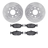7602-47000 Drilled/Slotted Brake Rotors w/5000 Euro Ceramic Brake Pads Kit [Silver], 1994-2010 GM, Position: Front