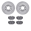7602-65004 Drilled/Slotted Brake Rotors w/5000 Euro Ceramic Brake Pads Kit [Silver], 1987-1993 GM, Position: Front - image 1