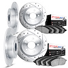 7604-63007 Drilled/Slotted Brake Rotors w/5000 Euro Ceramic Brake Pads Kit [Silver], 1973-1979 Mercedes-Benz, Position: Front an - image 1