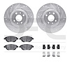 7612-07003 Drilled/Slotted Brake Rotors w/5000 Euro Ceramic Brake Pads Kit & Hardware [Silver], 2012-2019 Mopar, Position: Front - image 1