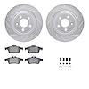 7612-20021 Drilled/Slotted Brake Rotors w/5000 Euro Ceramic Brake Pads Kit & Hardware [Silver], 2006-2008 Jaguar, Position: Rear - image 1