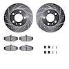 7612-27015 Drilled/Slotted Brake Rotors w/5000 Euro Ceramic Brake Pads Kit & Hardware [Silver], 1983-1990 Volvo, Position: Front - image 1