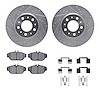 7612-27018 Drilled/Slotted Brake Rotors w/5000 Euro Ceramic Brake Pads Kit & Hardware [Silver], 1991-1995 Volvo, Position: Front - image 1