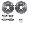 7612-27035 Drilled/Slotted Brake Rotors w/5000 Euro Ceramic Brake Pads Kit & Hardware [Silver], 2004-2013 Volvo, Position: Rear - image 1