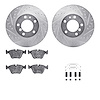 7612-31018 Drilled/Slotted Brake Rotors w/5000 Euro Ceramic Brake Pads Kit & Hardware [Silver], 1987-1995 BMW, Position: Front - image 1