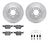 7612-31034 Drilled/Slotted Brake Rotors w/5000 Euro Ceramic Brake Pads Kit & Hardware [Silver], 1995-2002 BMW, Position: Front - image 1