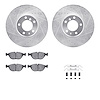 7612-31037 Drilled/Slotted Brake Rotors w/5000 Euro Ceramic Brake Pads Kit & Hardware [Silver], 1995-2001 BMW, Position: Front - image 1