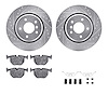 7612-31038 Drilled/Slotted Brake Rotors w/5000 Euro Ceramic Brake Pads Kit & Hardware [Silver], 1995-2003 BMW, Position: Rear - image 1