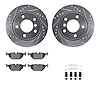 7612-31039 Drilled/Slotted Brake Rotors w/5000 Euro Ceramic Brake Pads Kit & Hardware [Silver], 1996-2005 BMW, Position: Rear - image 1