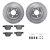7612-31054 Drilled/Slotted Brake Rotors w/5000 Euro Ceramic Brake Pads Kit & Hardware [Silver], 2002-2005 BMW, Position: Rear - image 1